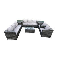 GARTENMÖBELSET Polyrattan 8-Sitzer - Dunkelgrau, Metall - Fimous