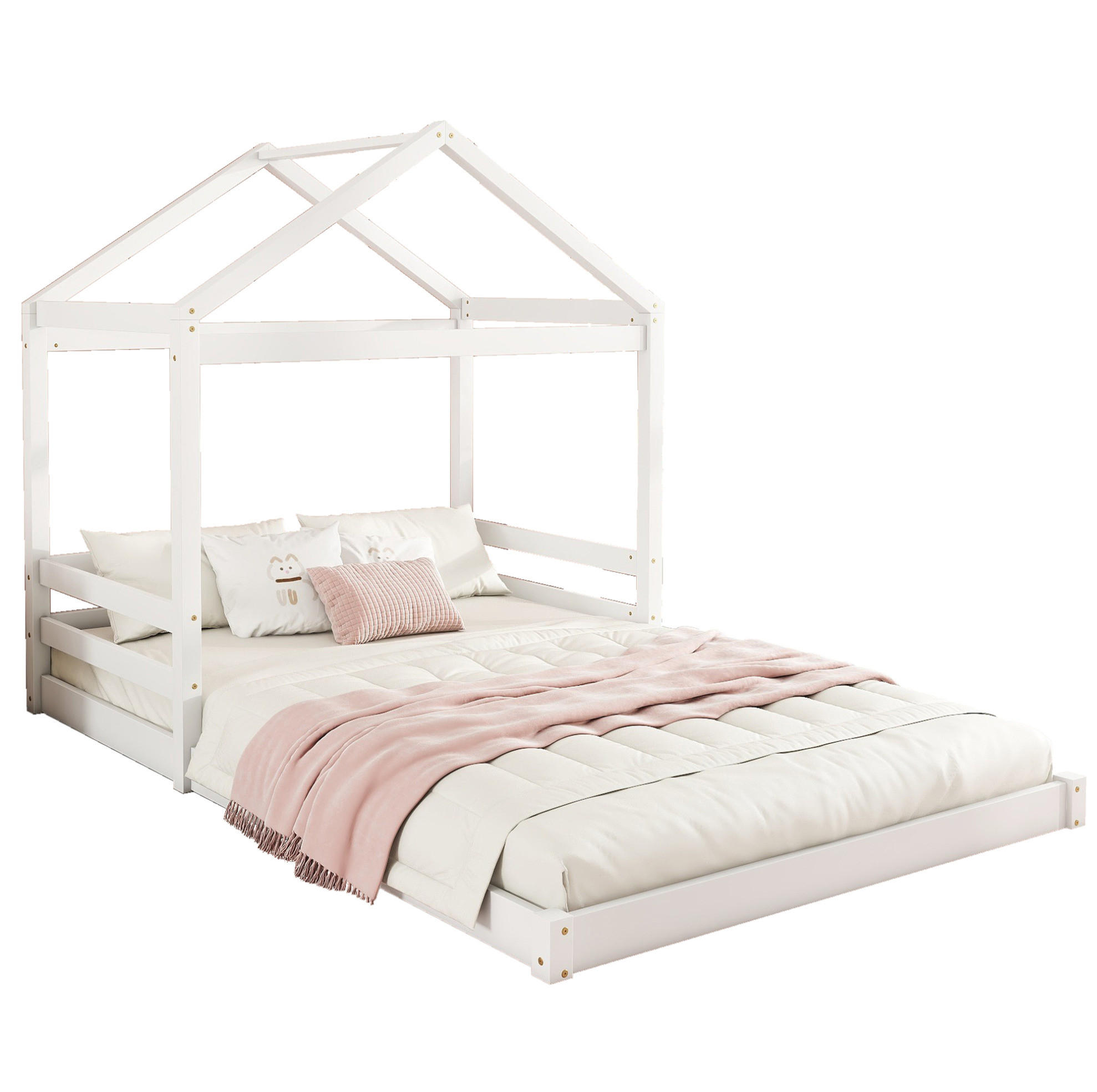OKWISH DĚTSKÁ postel domeček 140/200 cm bílá z borovice s lamelovým roštem