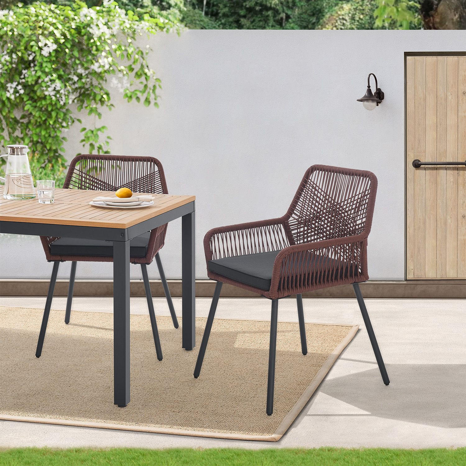GARTENSTÜHLE Rope Kastos dunkelbraun (2er-Set) - Braun, Metall (57/86/61cm) - Juskys