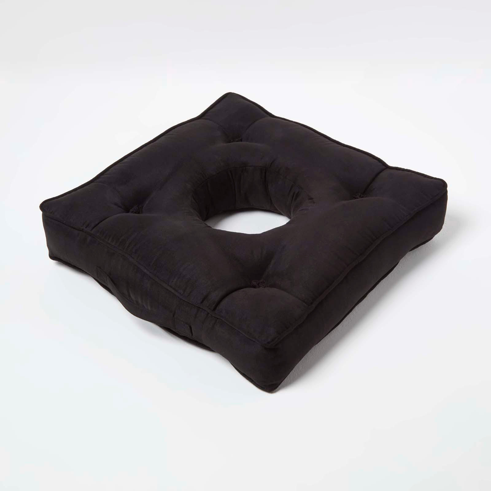 SITZKISSEN mit Aussparung schwarz 50/50/10 cm – Entlastungskissen, Velours - Schwarz, Textil (50/50/10cm) - Homescapes