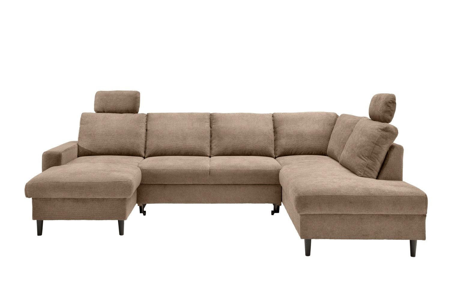 WOHNLANDSCHAFT mit Schlaffunktion und Bettkasten - Hellbraun/Schwarz, Kunststoff/Textil (200/88/305cm) - myHomelando