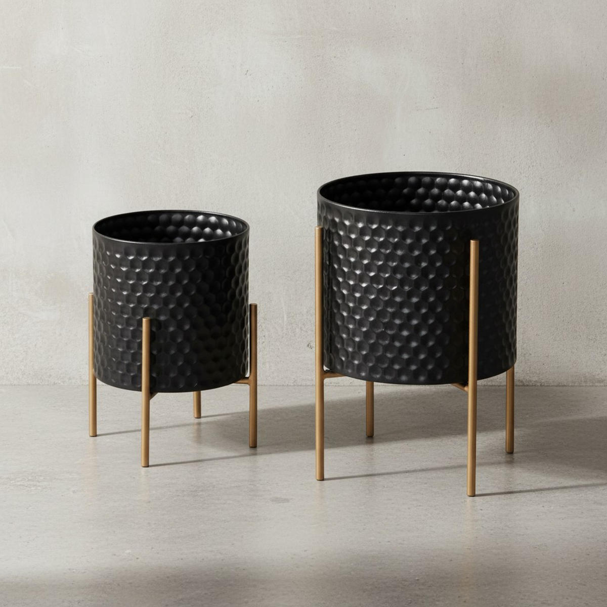 PFLANZKÜBEL 2er Set Metall Schwarz/Gold rund elegant - Schwarz, Metall (30/44cm) - KADIMA DESIGN