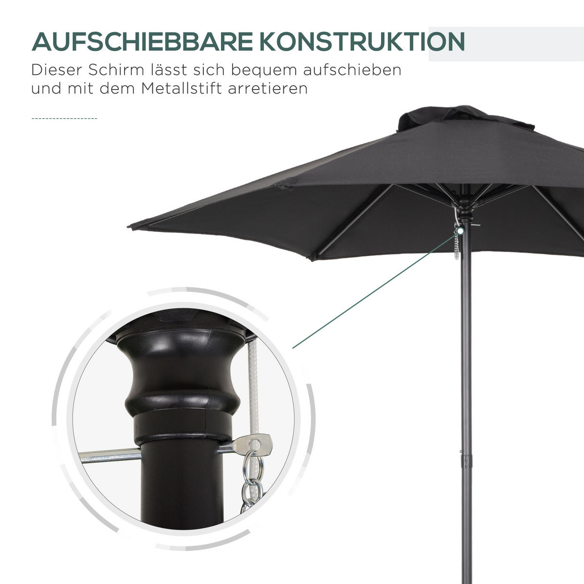 SONNENSCHIRM Ø196 cm - Schwarz, Kunststoff (196/196cm) - Outsunny