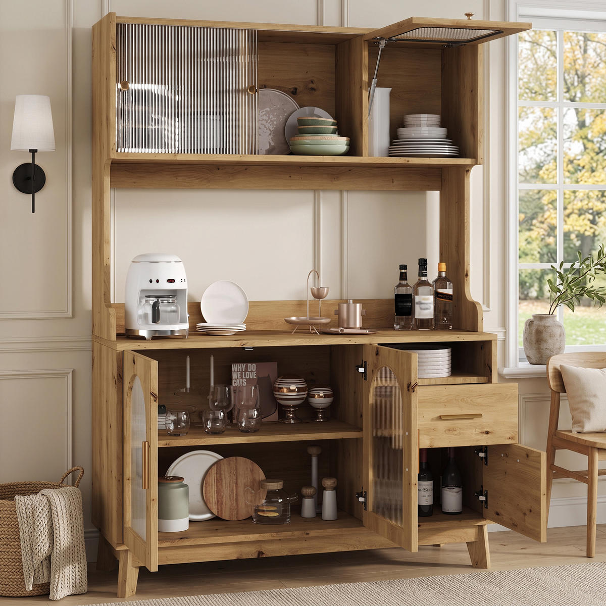 HOCHSCHRANK aus Spanplatte 120x40x178 cm Holzfarben mit Steckdosen und USB-Anschlüssen - Eichefarben, Holzwerkstoff (120/178/40cm) - IVMEU