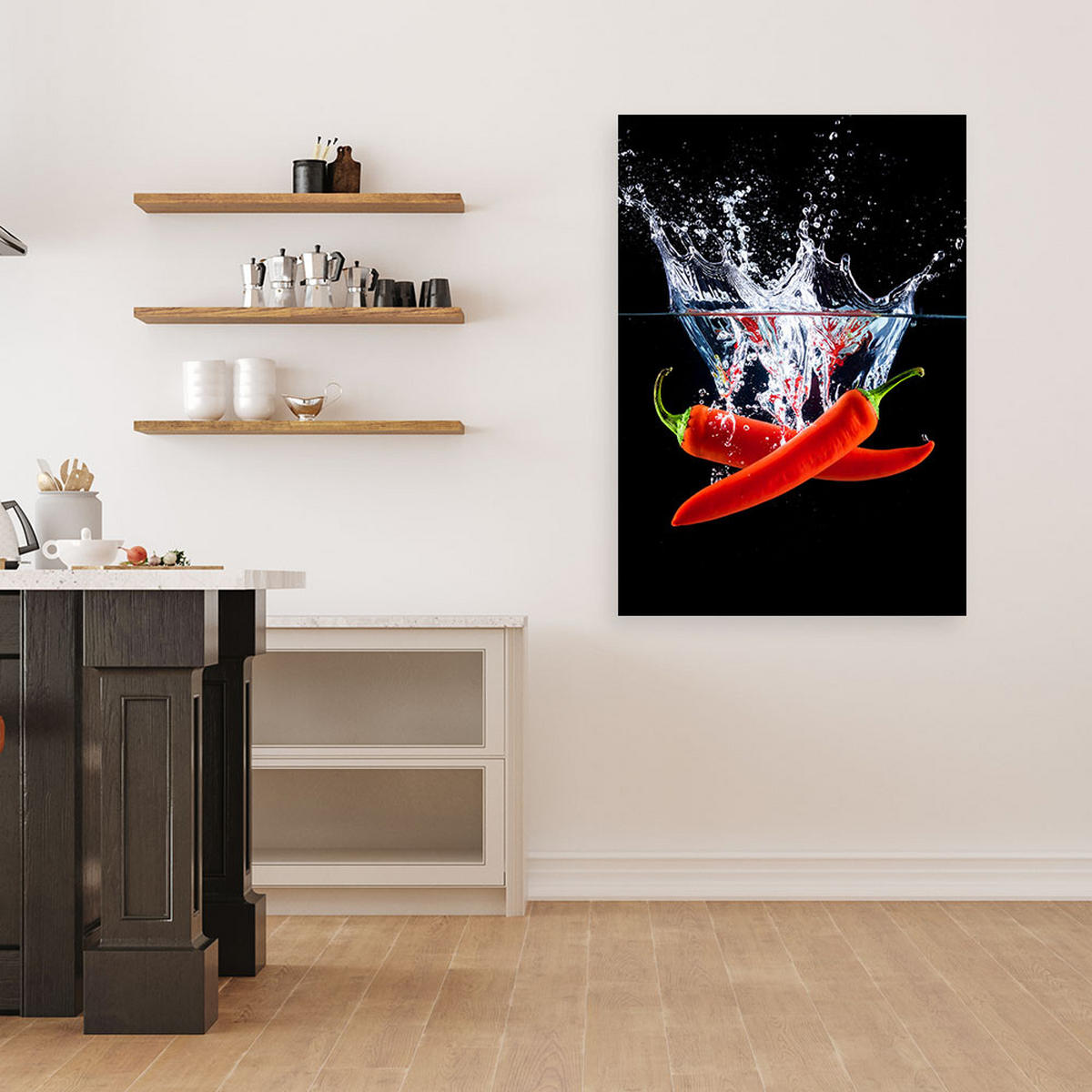 LEINWANDBILD Rote Paprika in Wasser 40x60cm - Rot, Textil (40/60cm) - Feeby