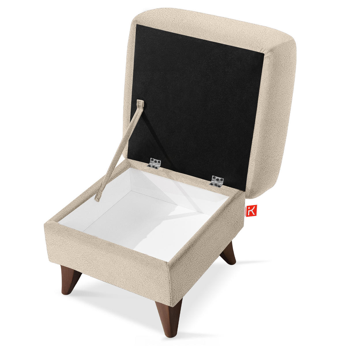HOCKER GUSTAVO Fußstütze, Bouclé, Creme - Creme, Holz/Holzwerkstoff (53/49/53cm) - KONSIMO®