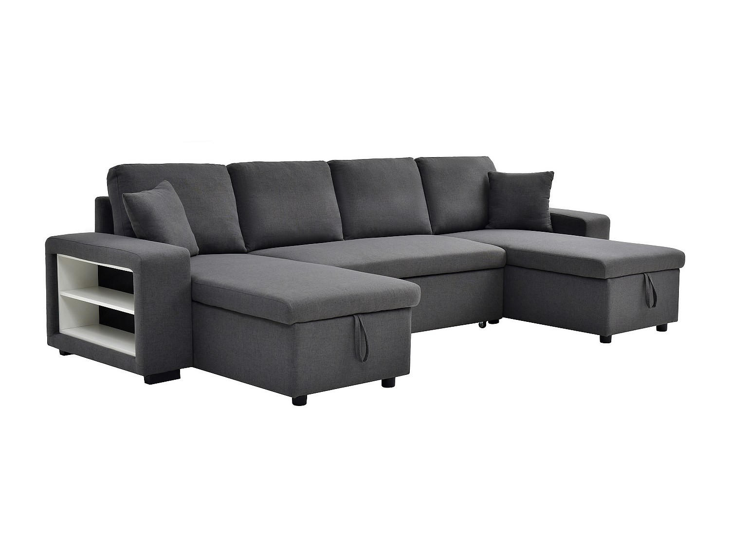 PANORAMA-ECKSOFA mit Schlaffunktion & Bettkasten + Sessel – Stoff - Anthrazitgrau – SELIM - Anthrazit, Textil (310/145cm) - Vente-Unique