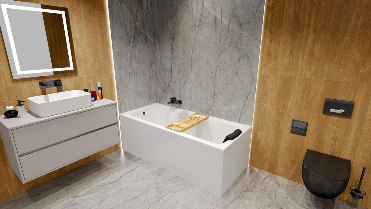 BADEWANNE Rechteck TALIA 160/75 + Schürze + Ablage + Kopfstütze Ablauf Füße - Weiß, Kunststoff (75/55.5/160cm) - bad land