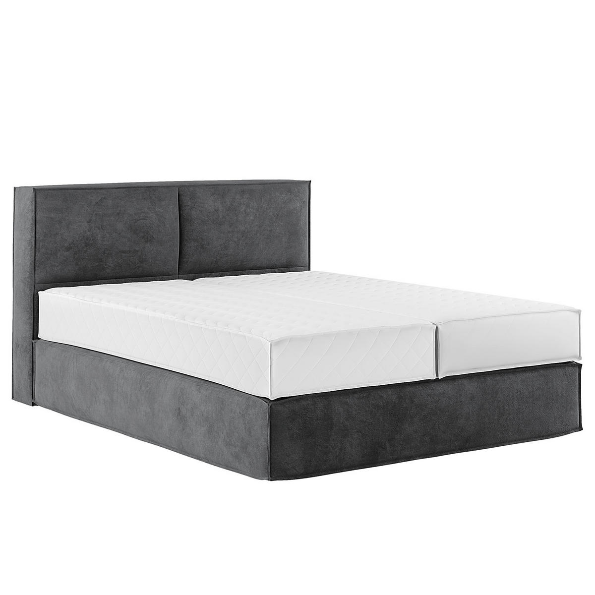BOXSPRINGBETT mit Kopfteil - Premium - Anthrazit, Textil (160/200cm) - home24