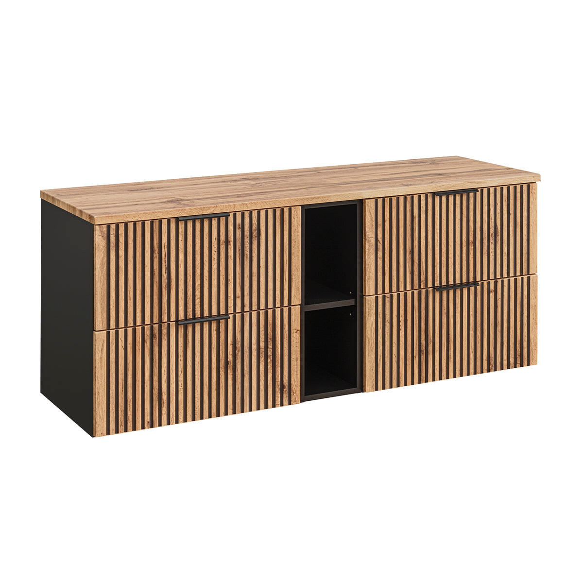 DOPPELWASCHTISCH 140.6cm Gaia Holz in Eichenoptik und Schwarz - Schwarz, Holzwerkstoff (140.6/59/46cm) - Petits-meubles