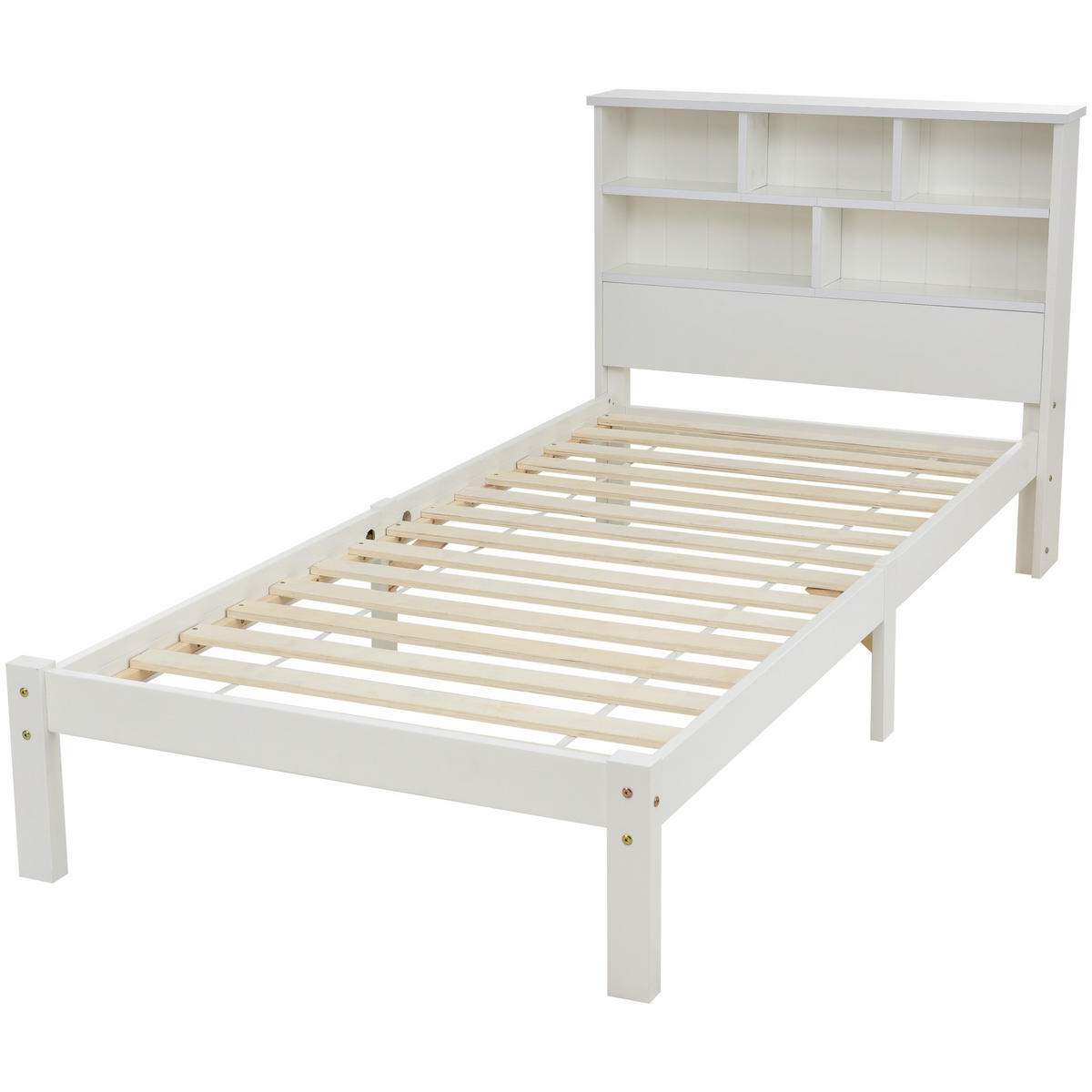 EINZELBETT 90/200 cm Weiß mit Bücherregal und Schubladen - Weiß, Holz (90/200cm) - OKWISH