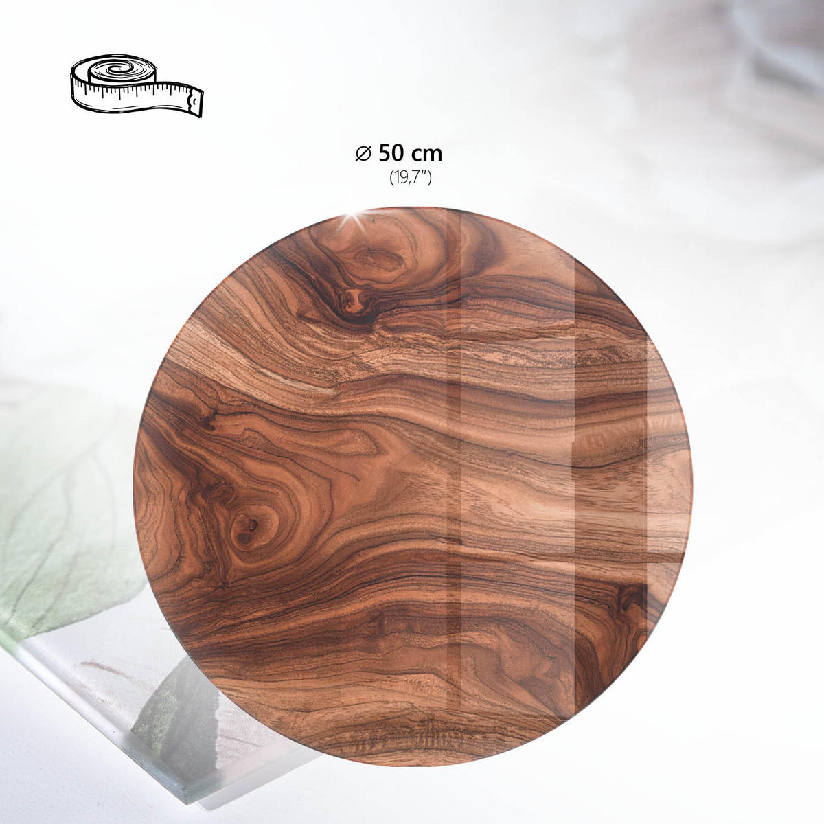 TISCHPLATTE fi50 cm – Holzstruktur - Creme, Glas (50/50/0.4cm) - Wallfluent