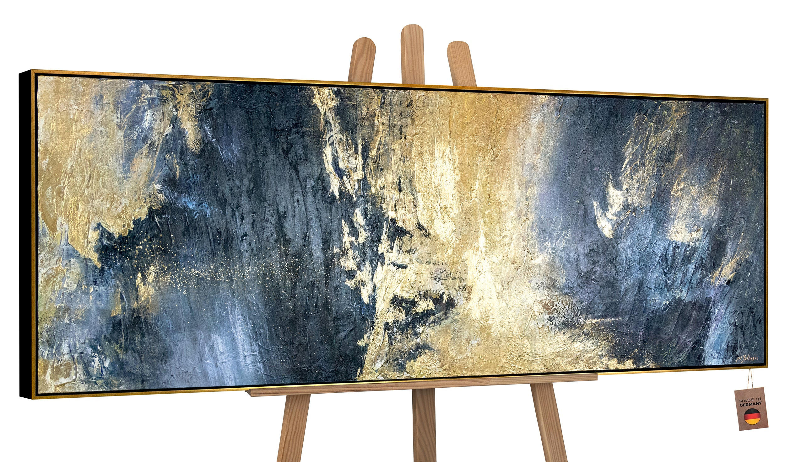 GEMÄLDE Spiegelungen Schattenfugenrahmen Schwarz-Gold 120x40 cm - Schwarz Hochglanz, Holz (120/40cm) - YS-art gallery