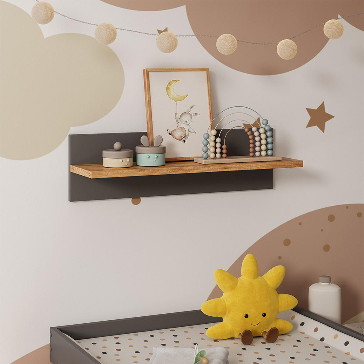 WANDREGAL KINDERZIMMER Malia Grau/Artisan 70 x 20 cm - Hellgrau/Grau, Holzwerkstoff (70/20/20cm) - VitaliSpa