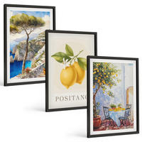 BILDER SET 3er Set - 40x60 cm Schwarzer Rahmen - Ansichten von Positano mit Zitronen - Schwarz, Kunststoff (40/60cm) - TULUP