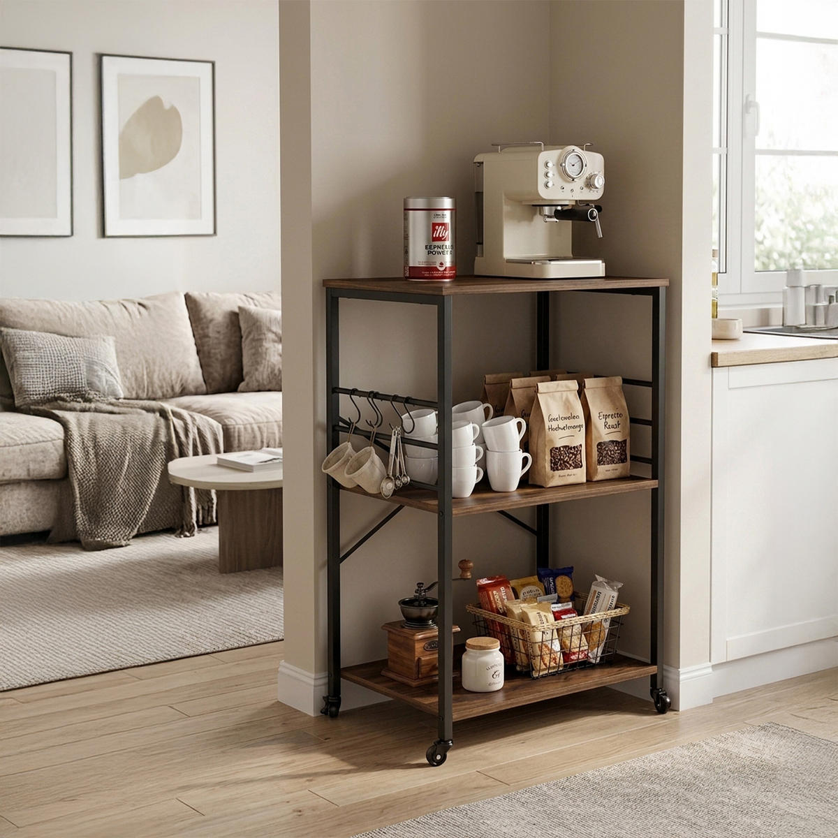 VOZIČEK za postrežbo - večbarvno, kovina/leseni material (60/89/40cm) - Relaxdays