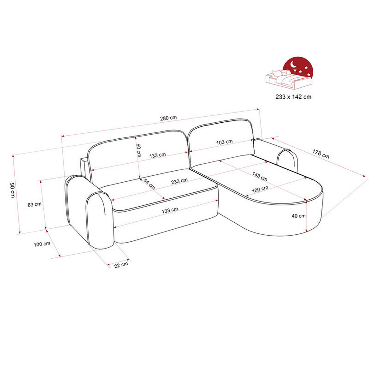 ECKSOFA SIGMA mit Schlaffunktion und Bettkasten, Stoff Weiß - Weiß, Textil (280/178cm) - Idohome