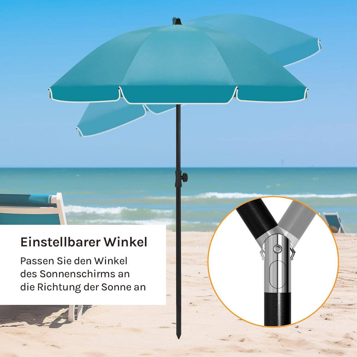 SONNENSCHIRM, Balkonschirm Strandschirm UV-beständig wasserdicht - Blau, Kunststoff/Metall (135/135cm) - Woltu