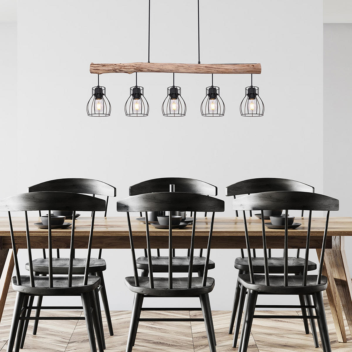 HÄNGELEUCHTE Holz Metall Schwarz - Schwarz, Holz (100/13.6/140cm)