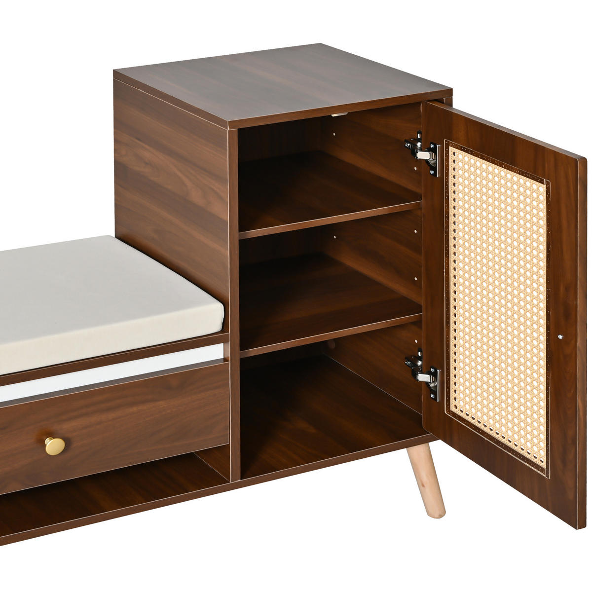 SCHUHSCHRANK aus MDF & Spanplatte 95,5x35x80,5cm in Nussbaum mit Sitzkissen - Nussbaumfarben, Holzwerkstoff (95.5/80.5/35cm) - Modfu