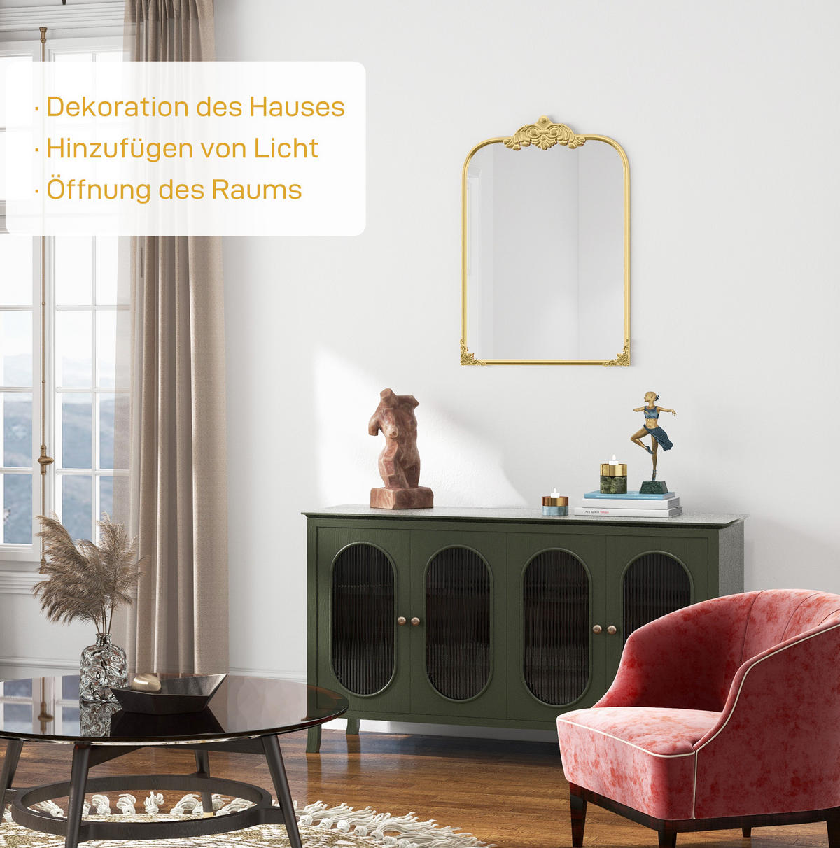 WANDSPIEGEL 60/3/87 cm Gold aus Glas mit Barockstil - Goldfarben, Glas (3/87/60cm) - OKWISH