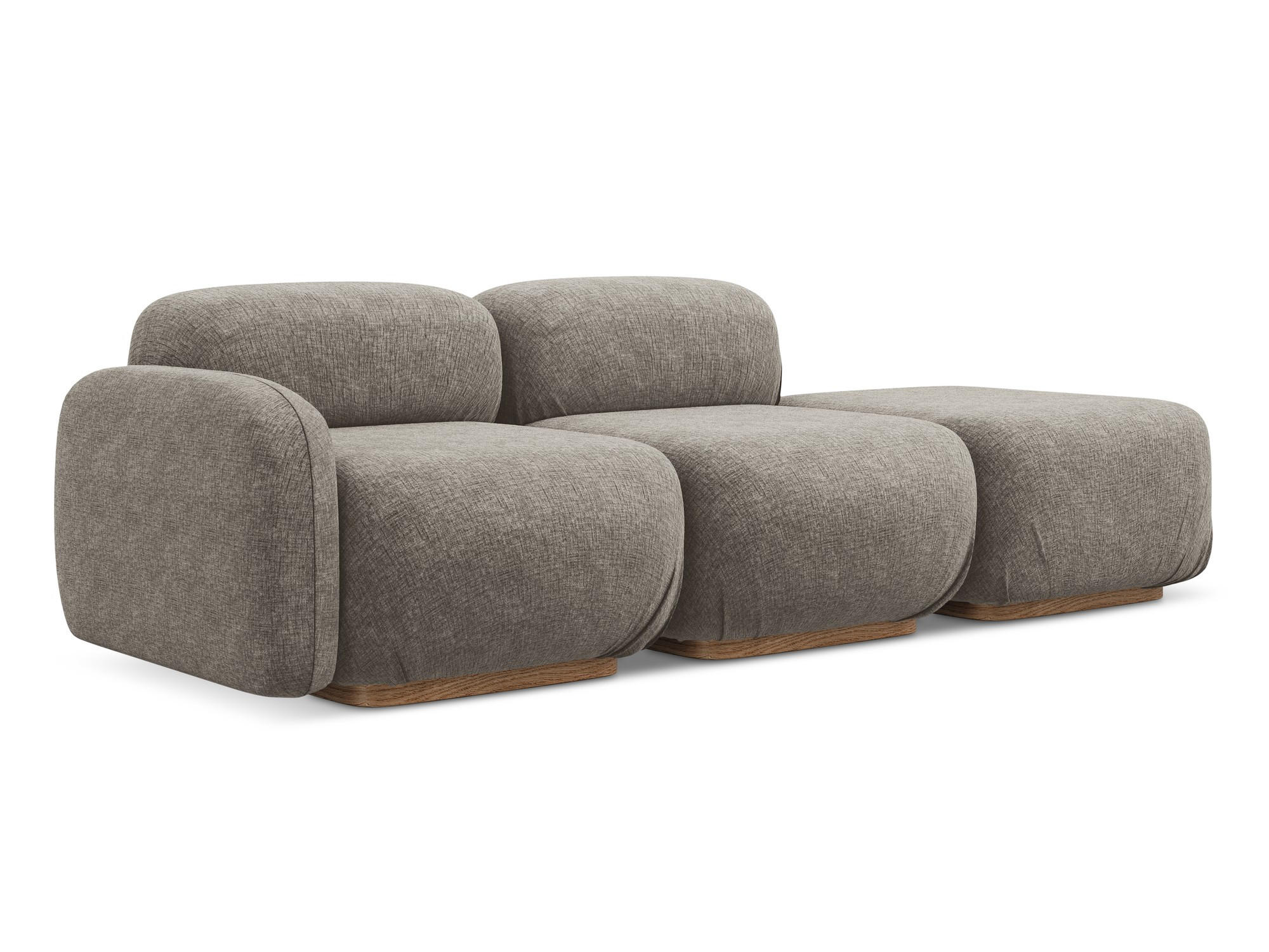 3-SITZER SOFA Rechts Chenille Stoff Grau - Taupe/Braun, Holz/Textil (258/73/95cm) - Makamii