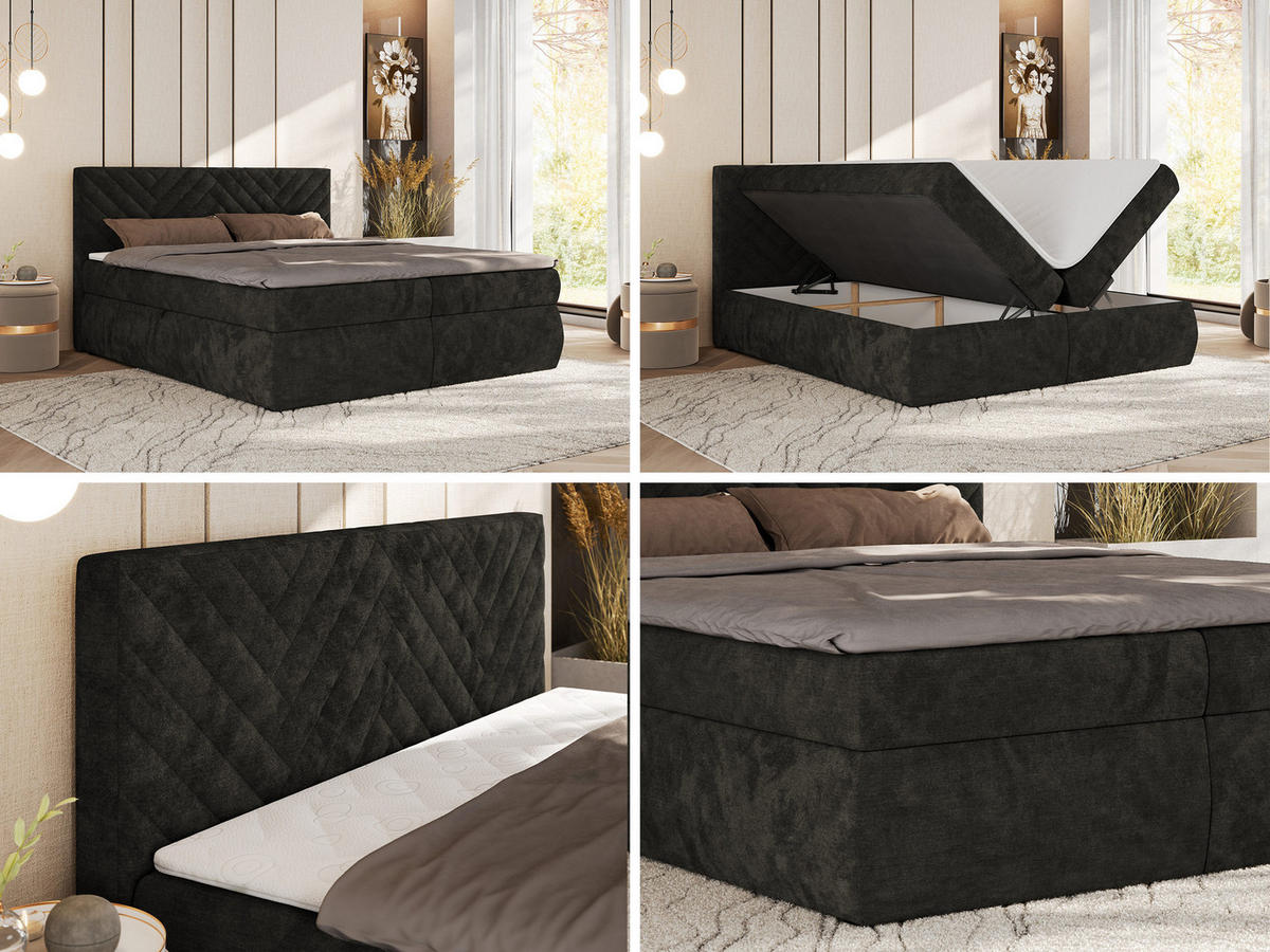 BOXBETT AVERTA 140/200 - Dunkelgrau Schenille glatt - H3 - Dunkelgrau, Textil (140/200cm) - MKS