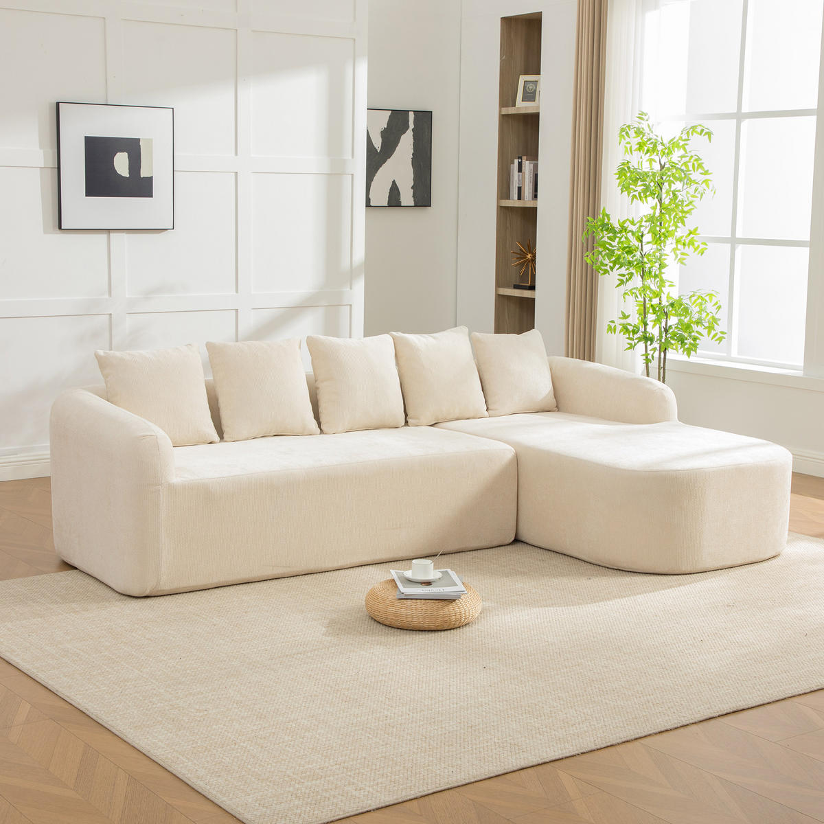 ECKSOFA Chenille Beige mit Kissen - Beige, Textil (270/172cm) - WISHDOR