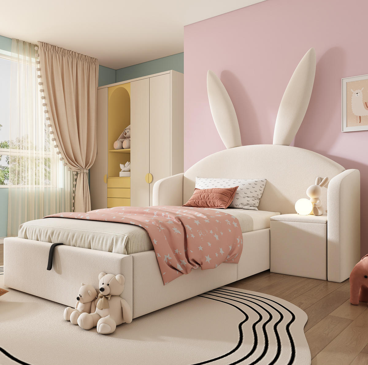 BETT mit Stauraum und Nachttisch 90x190 cm Samt Beige 2-tlg. - Beige, Metall (90/190cm) - Beauniv