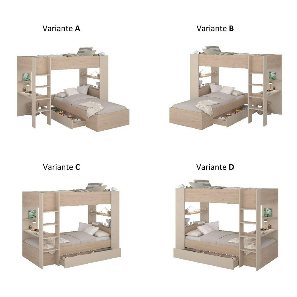 ETAGENBETT Parisot Oasis 1 mit Bettschublade 90x200 Holzdekor Eiche - Eichefarben, Kunststoff (90/200cm) - 58aufmkessel