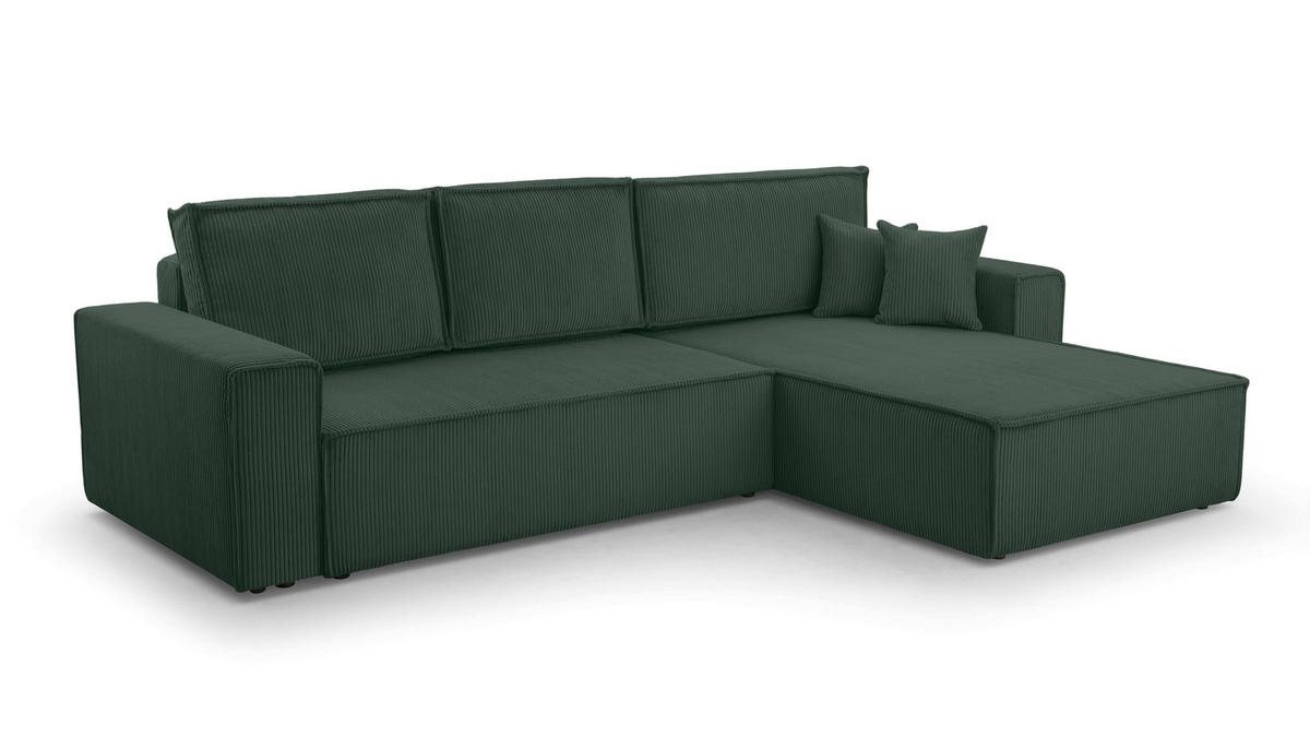 ECKSOFA L Form Cedria Dunkelgrün 287/145/85 cm mit Schlaffunktion - Dunkelgrün/Schwarz, Kunststoff/Textil (287/145cm) - AX Living