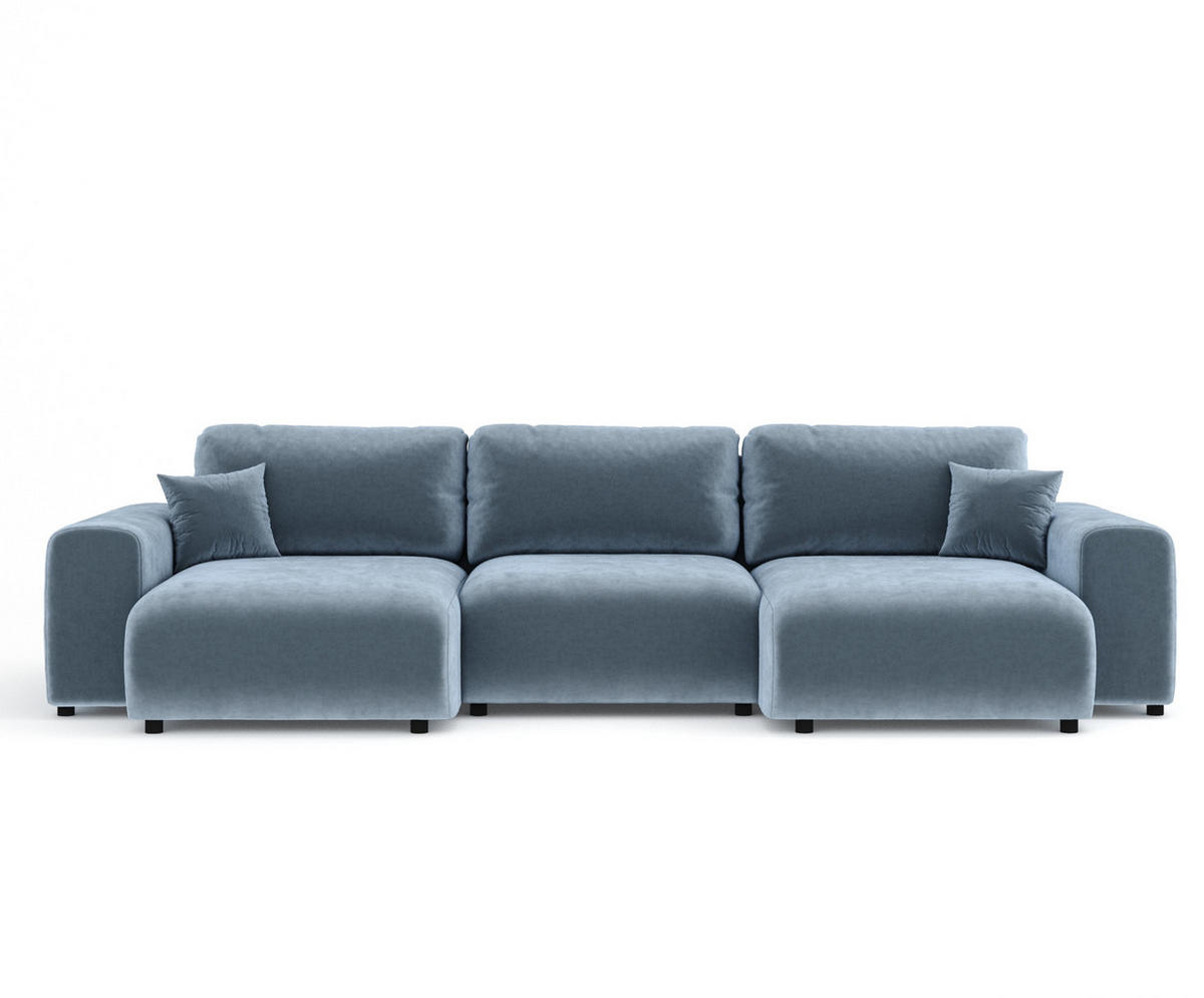 PANORAMASOFA Zanzibar Blau Grau Samtstoff - Blaugrau/Schwarz, Holz/Holzwerkstoff (325/79/144cm) - Maison de Reve