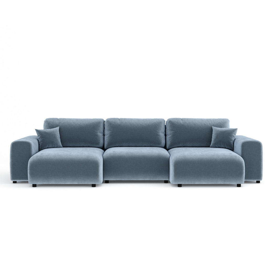 Thumbnail - Maison de Reve Panoramasofa, Blaugrau, Textil, 6-Sitzer, Füllung: Silikon, U-Form, Rundrohr, 325x79x144 cm, Oeko-Tex® St...