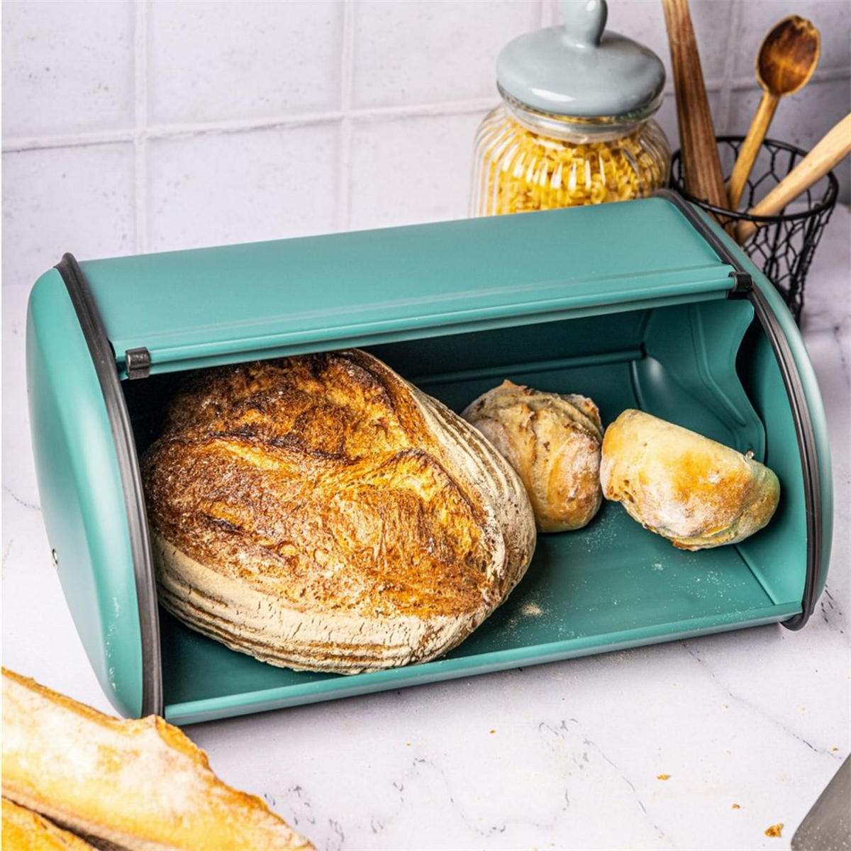 BROTKASTEN Türkis 44/27/18.5 cm KH1867 - Türkis, Metall (27/18.5/44cm) - Kinghoff 