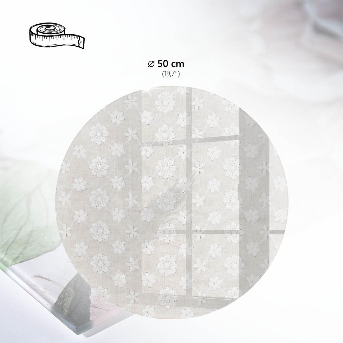 TISCHPLATTE fi50 cm – Blumenmuster - Weiß, Glas (50/50/0.4cm) - Wallfluent
