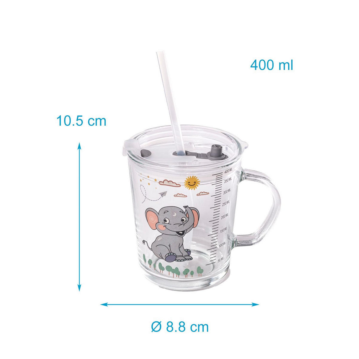 KINDER TRINKBECHER 400 ml - Grau, Glas (8.8/11.5/12.5cm) - Intirilife
