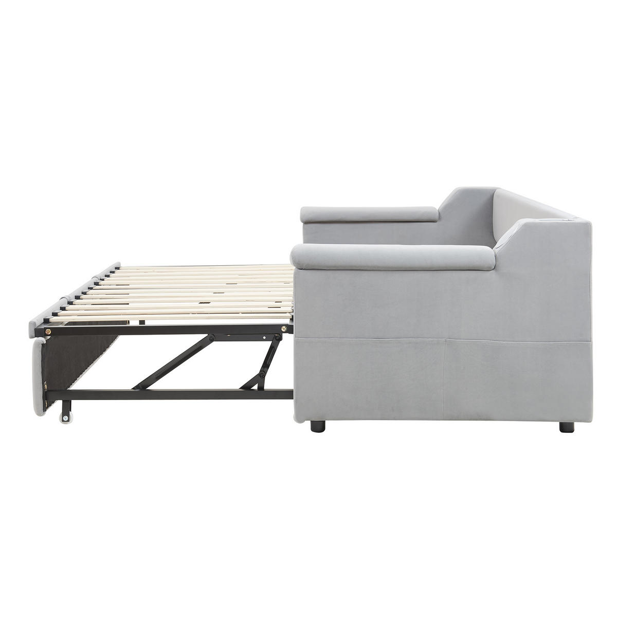 POLSTERBETT 90/180X190 cm Mit USB-Ladeanschluss in Samtstoff，Hellgrau - Hellgrau, Textil (90/190cm) - KOMHTOM