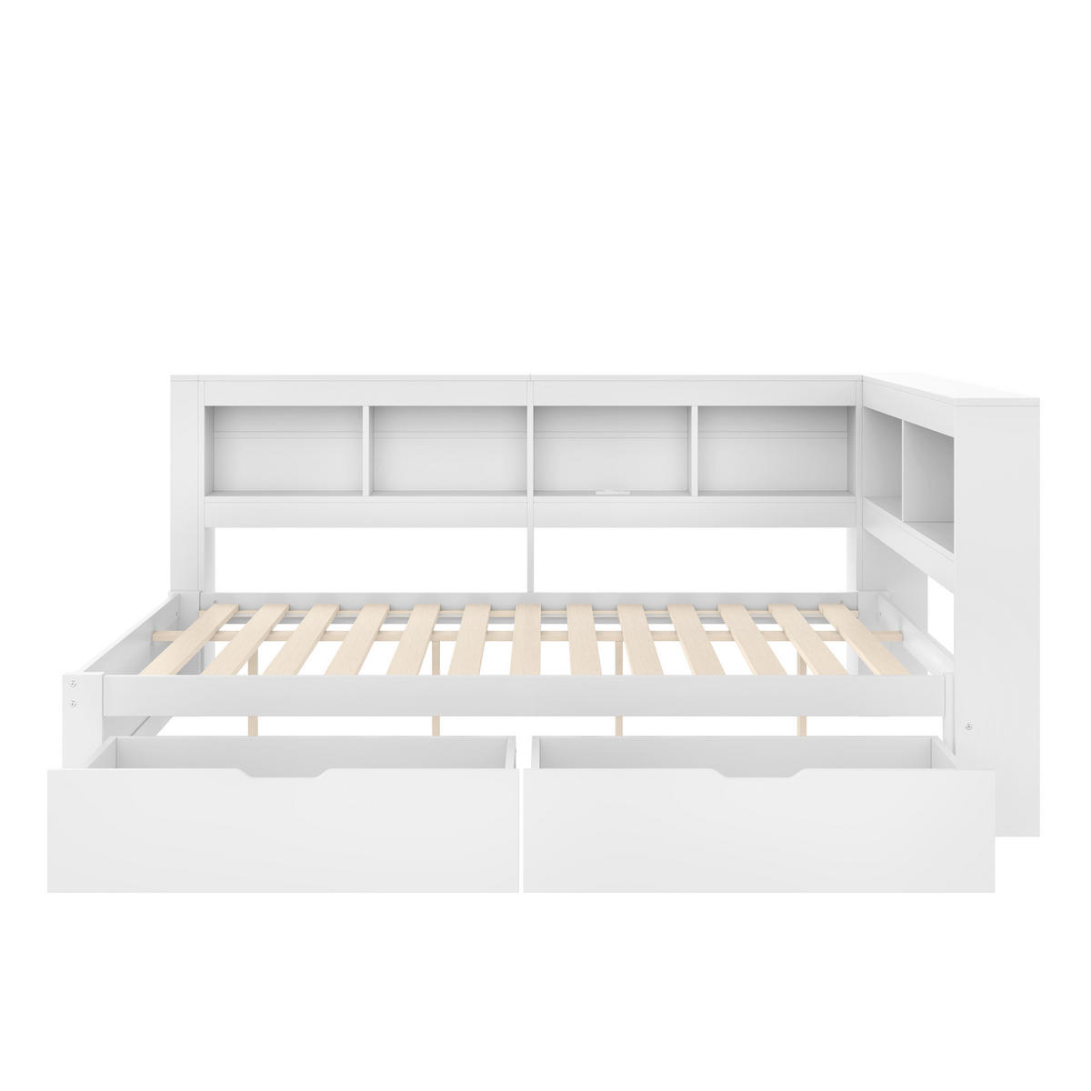 POLSTERBETT aus MDF und Kiefernholz 140x200 cm in Weiß mit 2 Schubladen & USB - Weiß, Holz (140/200cm) - Modfu