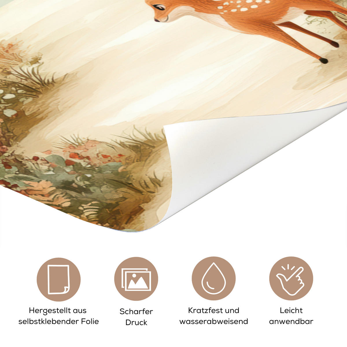NÁLEPKA NA DVERE Les - Jeseň - Lesné zvieratá - Medveď - Líška 90x235 cm - farba gaštana, plast (90/0.1cm) - MuchoWow