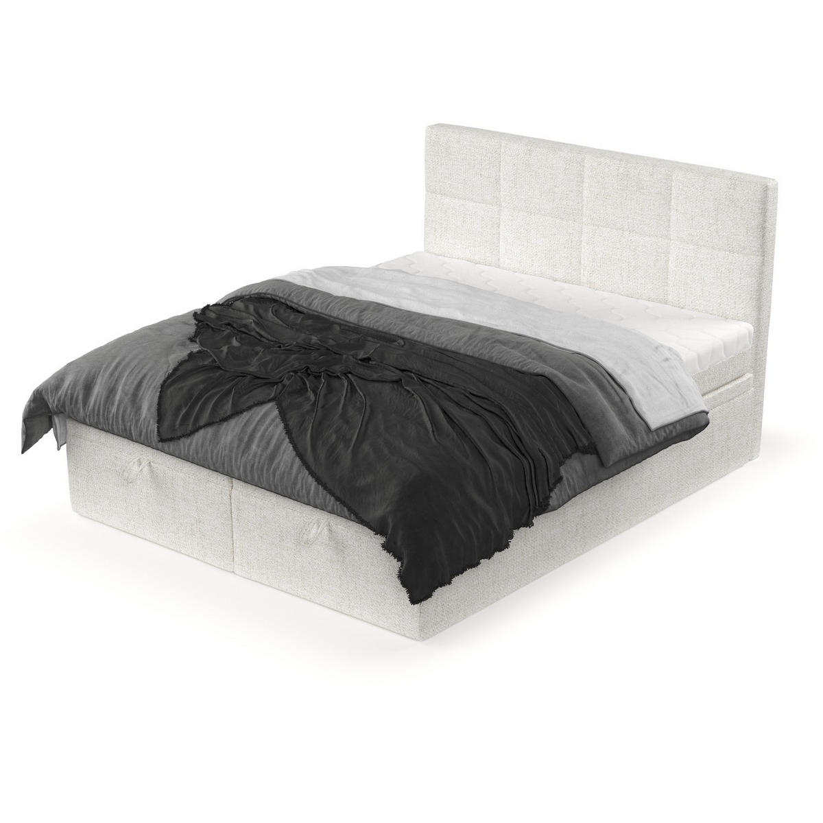 BOXBETT Tessa 140/200 cm Creme im Neve Stoff - Creme/Schwarz, Holz/Holzwerkstoff (140/200cm) - AltaBeds