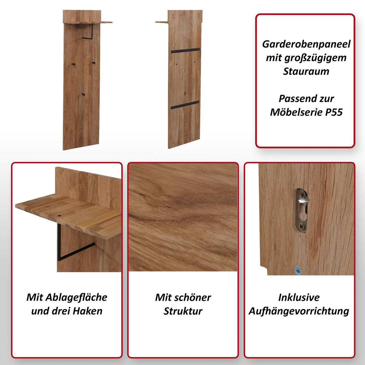 ŠATNÍKOVÝ PANEL Dekor dub - dub Wotan, dřevo (42/135/22cm) - MCW
