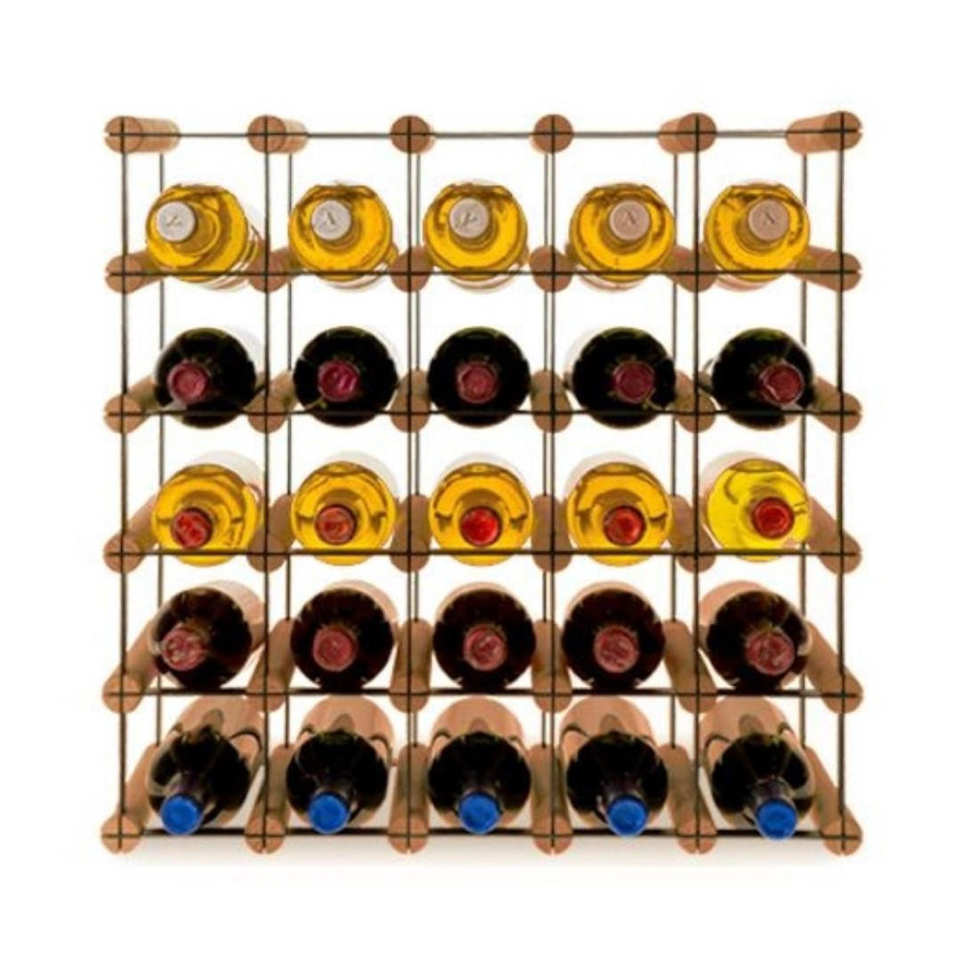 WEINREGAL Vinotega Mod Metal 52,5x52,5x24,5 cm 5x5 Flaschen Massives Kiefernholz Braun Geölt - Braun, Holz (52.5/52.5/24.5cm) - PROREGAL