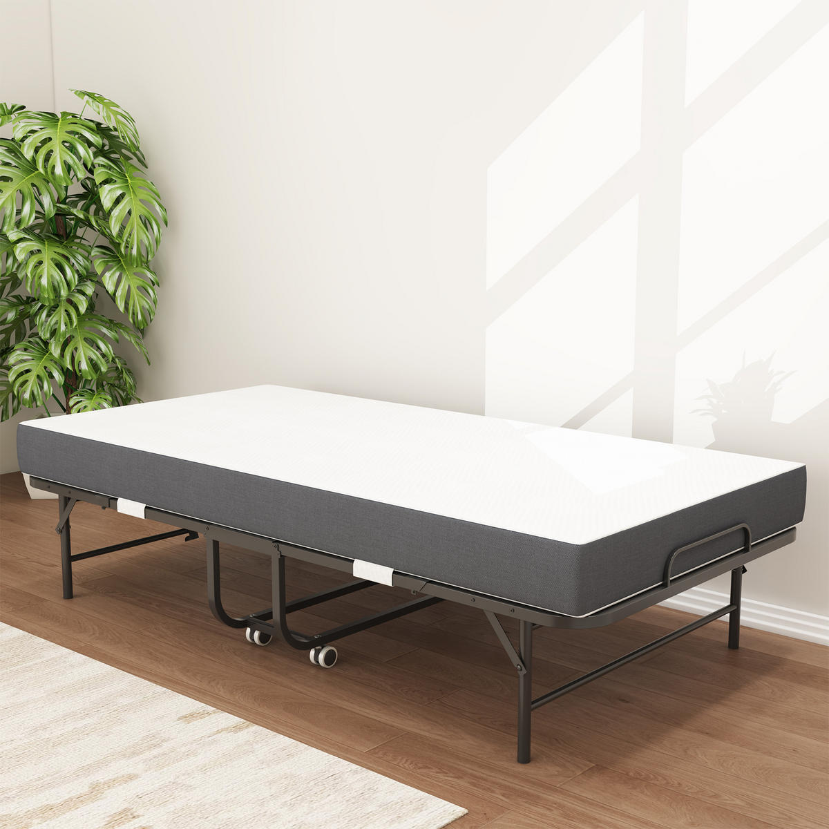 GÄSTEBETT klappbar 90x190 cm Metall Schwarz mit Memory-Foam-Matratze - Schwarz, Metall (90/190cm) - Meubliv