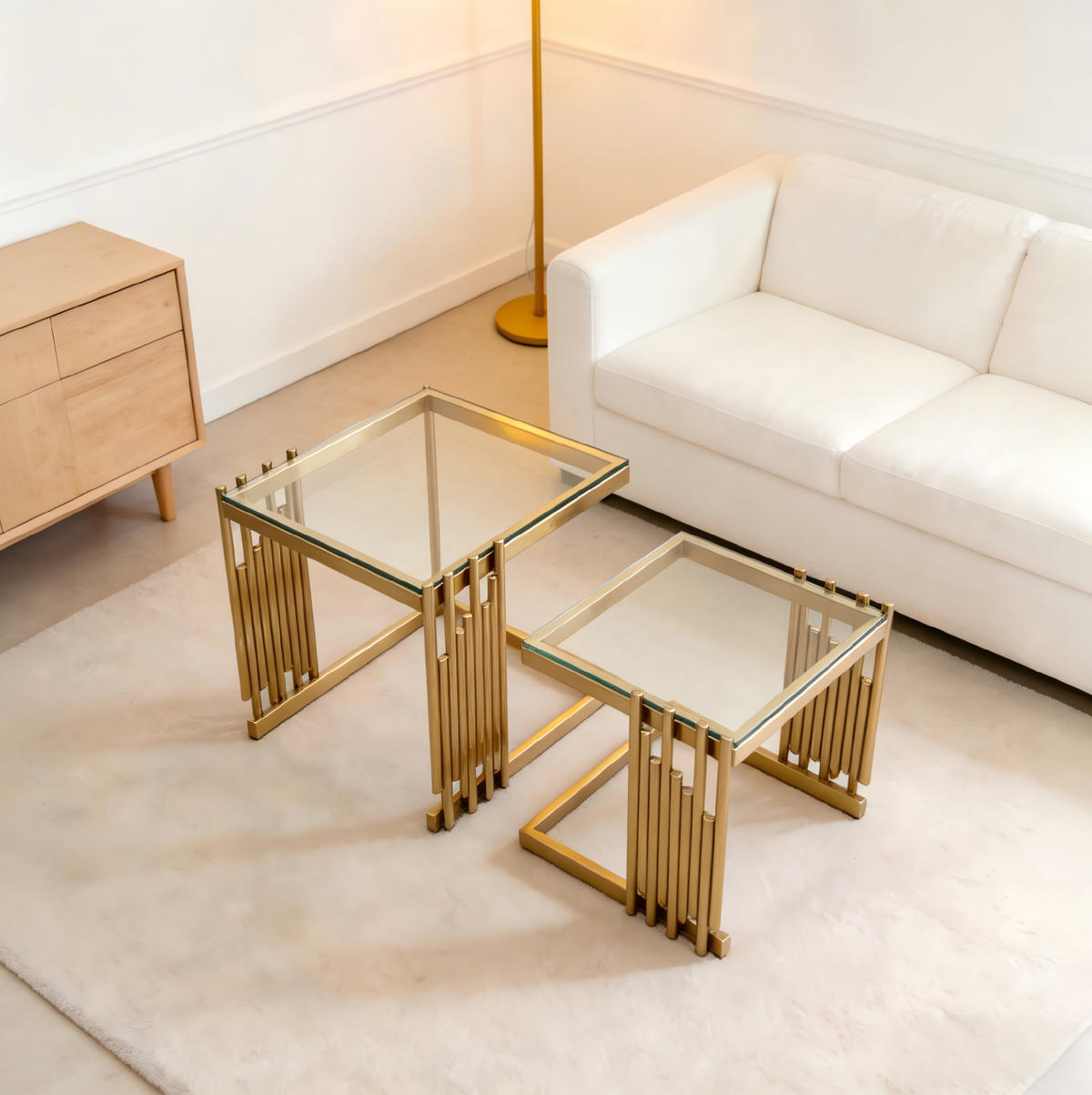 BEISTELLTISCH-SET aus Edelstahl 41x41x46 cm und gehärtetem Glas Gold/Klar, 2-teilig - Goldfarben, Metall (41/41/46cm) - IVMEU