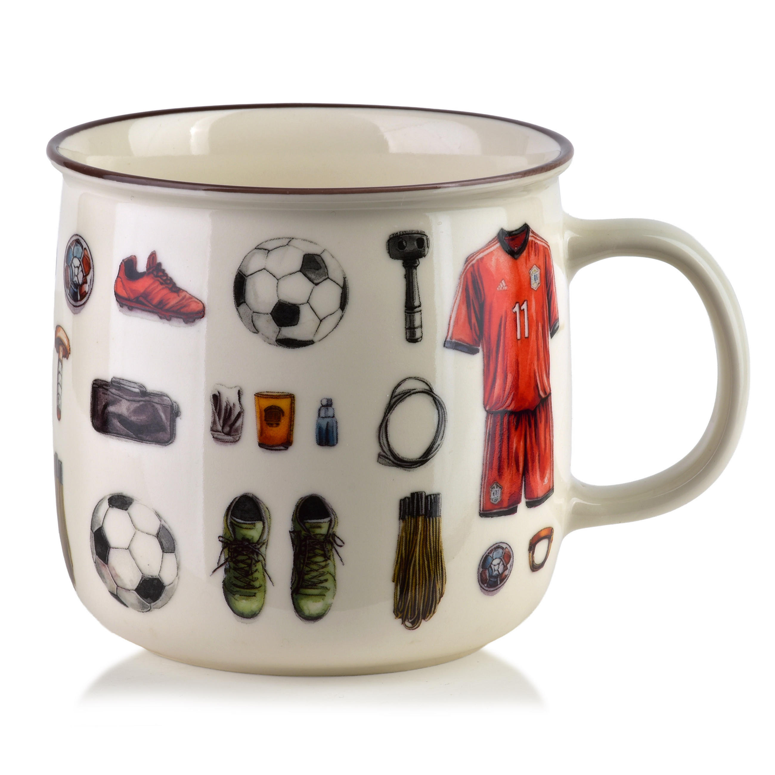 HRNČEK NORMAN 450 ml 9,6x13x9,3 cm futbal - hnedá, keramika (0.45L) - Mondex