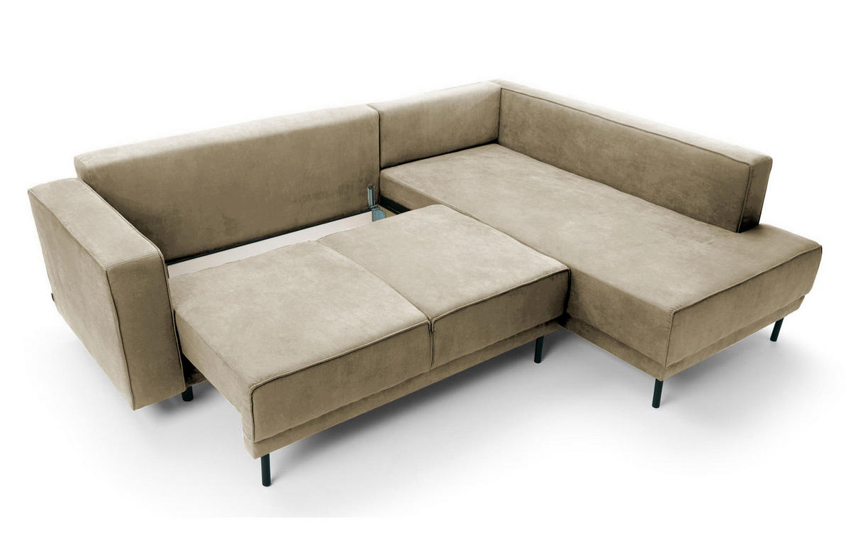 ECKSOFA Rodario Beige Velours - Beige/Schwarz, Textil/Metall (247/187cm) - Selsey
