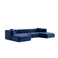 ECKSOFA U-Form, Velvet-Stoff Bluvel, Tintenblau, GRETA - Blau, Holz (408/70/179cm) - Kaiser Möbel