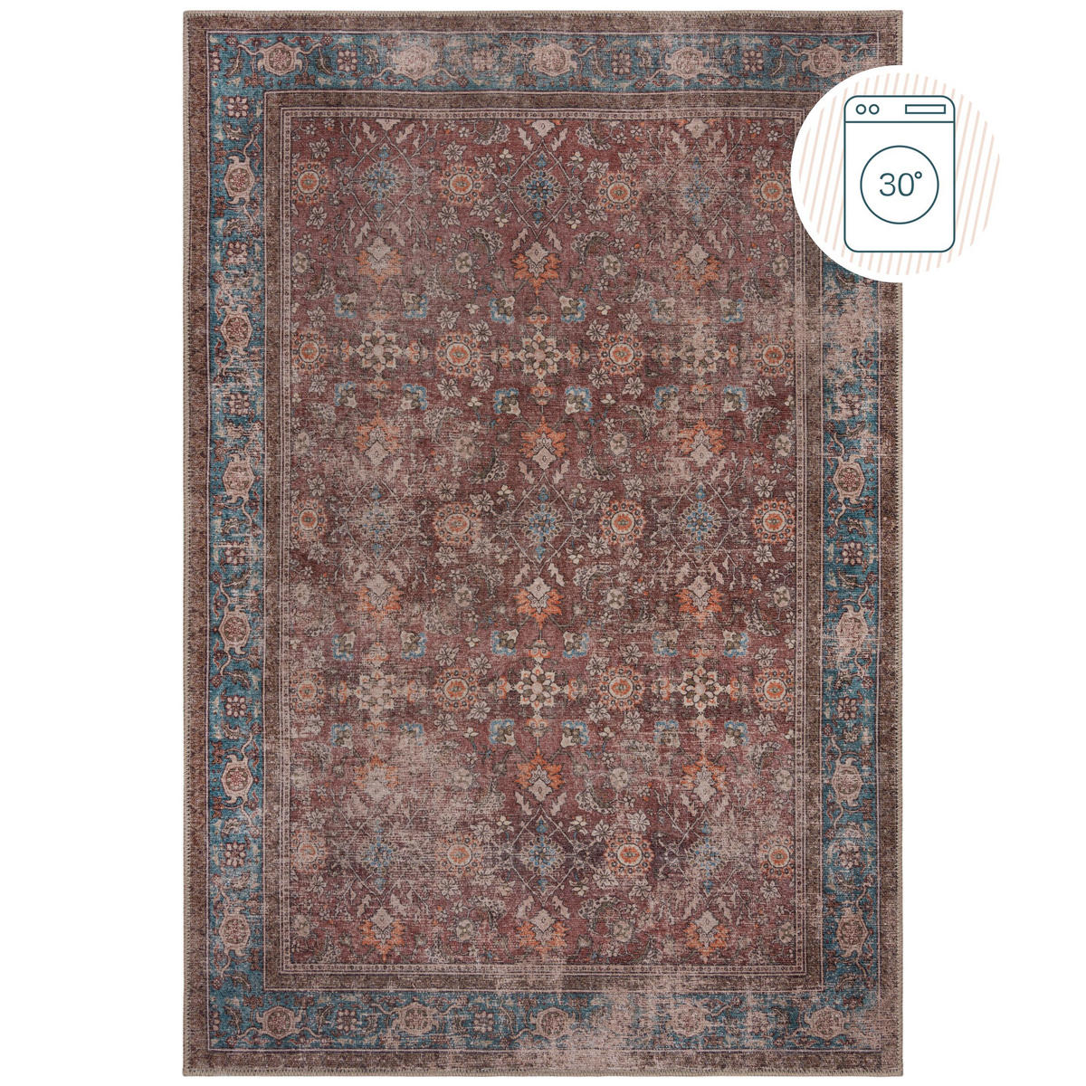 TEPPICH waschbar Vintage Floral Muster, Orientalisch, Wohnzimmer schmutzabweisend Rot Rechteckig 190x290 - Rot, Textil (190/290cm) - KADIMA DESIGN