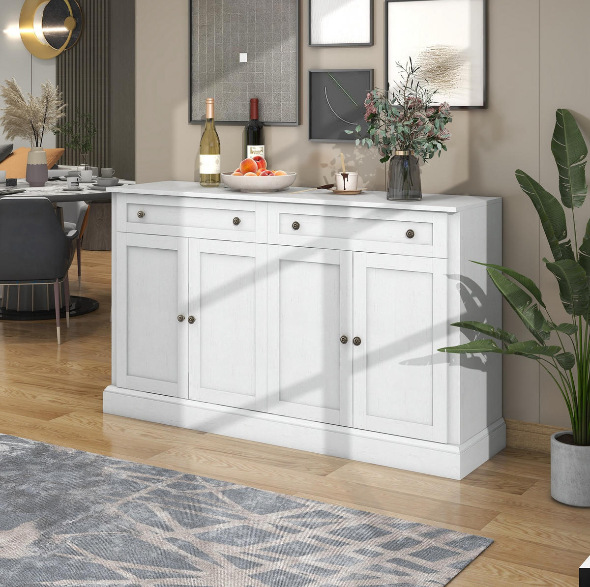 SIDEBOARD 150/40/86 cm in Antikweiß mit 4 Türen und 2 Schubladen - Weiß, Holzwerkstoff (150/86/40cm) - Flora Grace