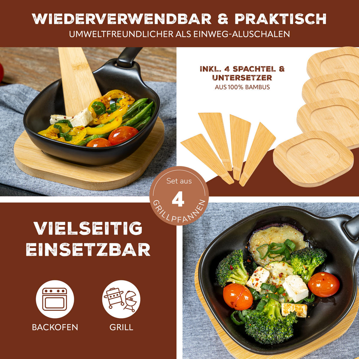 GRILLPFÄNNCHEN 4er-Set, schwarz - Schwarz, Keramik (14.5/4/14.5cm) - bremermann